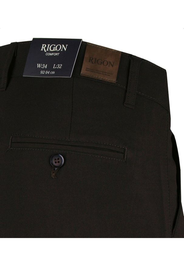 Materiałowe Spodnie Męskie, Eleganckie - Rigon - Wenge (Głęboki Brąz). Kolor: brązowy, beżowy, wielokolorowy. Materiał: poliester, elastan, wiskoza. Styl: elegancki