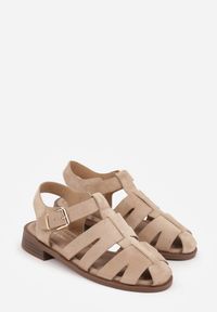 Renee - Ciemnobeżowe Sandały o Fasonie Gladiatorek z Paskiem ze Sprzączką Abma. Okazja: na co dzień. Zapięcie: pasek. Kolor: beżowy. Styl: casual #9