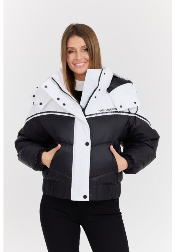Karl Lagerfeld - KARL LAGERFELD Czarna damska kurtka Colorblock Padded Jacket, Rozmiar S. Kolor: czarny. Materiał: poliamid, syntetyk. Długość rękawa: długi rękaw. Długość: długie