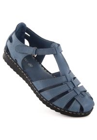 Skórzane sandały damskie pełne ażurowe niebieskie T.Sokolski A88. Kolor: niebieski. Materiał: skóra. Wzór: ażurowy. Styl: elegancki