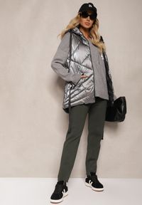 Renee - Ciemnozielone Spodnie z Bawełną High Waist Ozdobione Sznurkiem Venaline. Okazja: na co dzień. Stan: podwyższony. Kolor: zielony. Materiał: bawełna. Wzór: aplikacja. Styl: klasyczny, casual