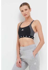 adidas Performance biustonosz sportowy Powerimpact Techfit kolor czarny wzorzysty. Kolor: czarny. Materiał: skóra, materiał. Rodzaj stanika: wyciągane miseczki. Technologia: Techfit (Adidas). Sport: fitness, taniec #2