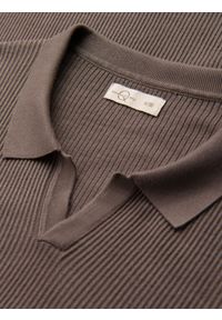 Ombre Clothing - Męska koszulka polo bez guzików z otwartym kołnierzykiem – popielata V4 - Rozmiar: S. Typ kołnierza: polo. Kolor: szary. Materiał: wiskoza, prążkowany, dzianina, elastan, nylon. Styl: klasyczny, elegancki #7
