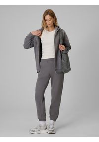 4f - 4F Bluza dresowa regular z kapturem damska - szara L. Okazja: na co dzień. Typ kołnierza: kaptur. Kolor: szary. Materiał: dresówka. Styl: casual #2