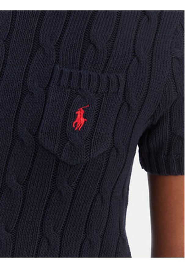 Polo Ralph Lauren Sweter 211971873006 Granatowy Slim Fit. Typ kołnierza: polo. Kolor: niebieski. Materiał: bawełna
