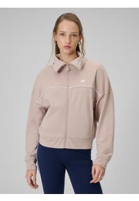 4f - 4F Bluza dresowa regular bez kaptura damska - beżowa XS. Okazja: na co dzień. Typ kołnierza: bez kaptura. Kolor: beżowy. Materiał: dresówka. Styl: casual, klasyczny #2