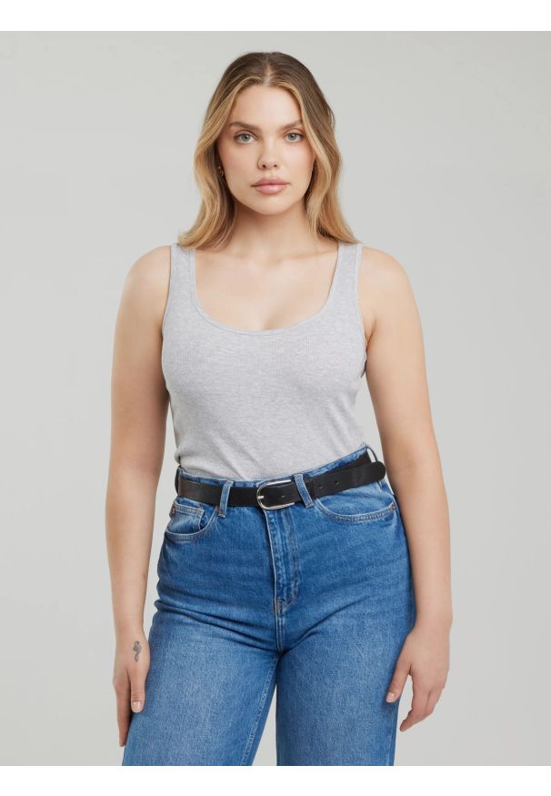 Big-Star - Koszulka damska na ramiączkach szara Alena 901. Kolor: szary. Materiał: elastan, skóra, bawełna. Długość rękawa: na ramiączkach. Sezon: zima, lato. Styl: sportowy