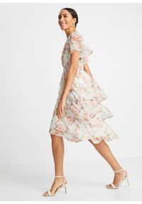bonprix - Sukienka midi. Typ kołnierza: dekolt w serek. Kolor: biały. Wzór: kwiaty. Długość: midi #1