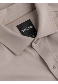 Ombre Clothing - Męska bawełniana koszula REGULAR z dzianiny single jersey - popielata V5 OM-SHCS-0138 - XXL. Kolor: szary. Materiał: bawełna, dzianina, jersey. Wzór: haft, kolorowy #5