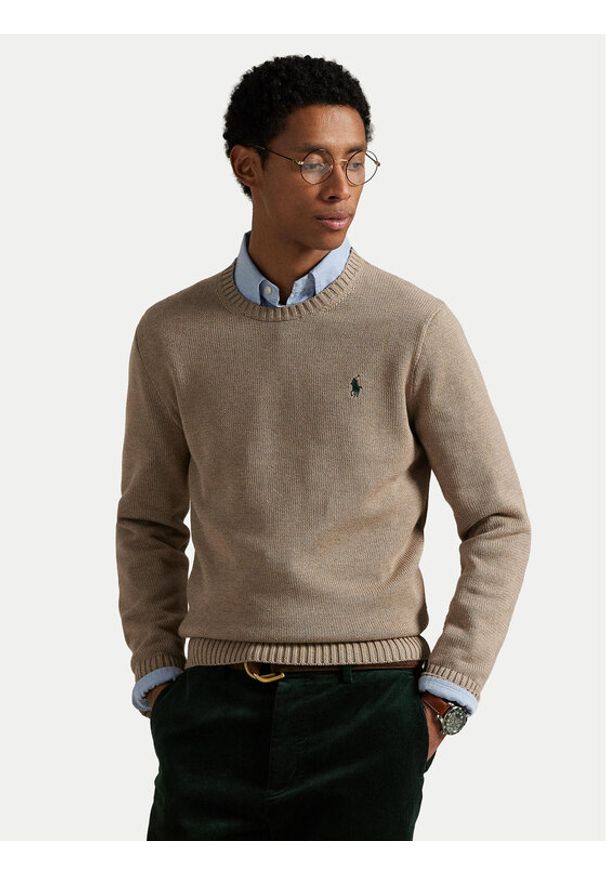 Polo Ralph Lauren Sweter 710810846036 Beżowy Regular Fit. Typ kołnierza: polo. Kolor: beżowy. Materiał: bawełna