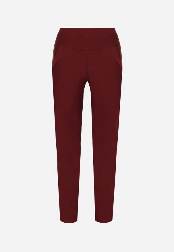Born2be - Bordowe Spodnie o Dopasowanym Kroju z Gumką w Talii i Kieszeniami Rizenna. Okazja: na co dzień. Kolor: czerwony. Styl: elegancki, casual, klasyczny