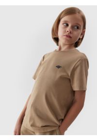 4f - T-shirt gładki chłopięcy. Kolor: beżowy. Materiał: bawełna. Wzór: gładki #1