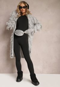 Renee - Szary Niezapinany Kardigan w Ozdobne Frędzle Massawa. Kolor: szary. Styl: elegancki