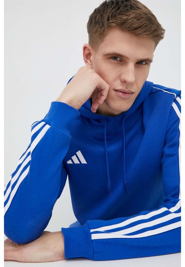 adidas Performance bluza dresowa Tiro 23 kolor niebieski z kapturem z aplikacją. Typ kołnierza: kaptur. Kolor: niebieski. Materiał: dresówka. Wzór: aplikacja