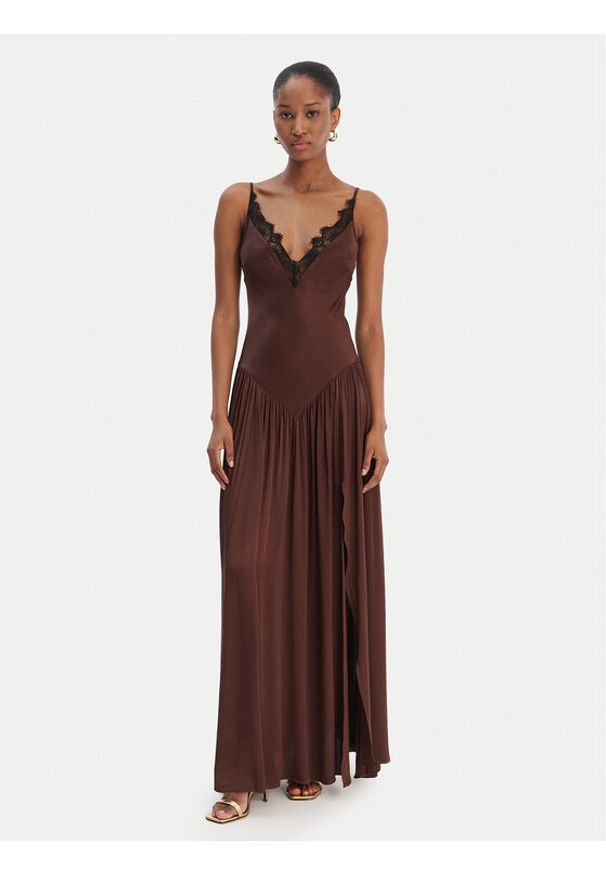 BARDOT - Bardot Sukienka wieczorowa Aderia 60248DB Brązowy Slim Fit. Kolor: brązowy. Materiał: wiskoza. Styl: wizytowy