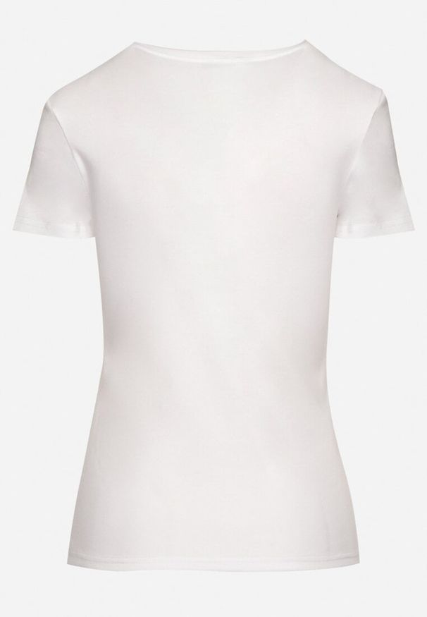 Born2be - Biały Bawełniany T-shirt z Metalicznym Napisem Xalaviel. Okazja: na co dzień. Kolor: biały. Materiał: bawełna. Wzór: napisy. Sezon: lato. Styl: casual