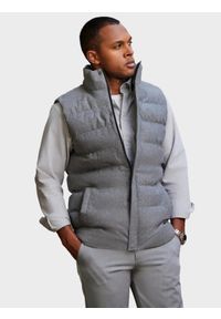 Ombre Clothing - Męski pikowany bezrękawnik z wełną – szary melanż V1. Okazja: na co dzień. Kolor: szary. Materiał: wełna. Długość rękawa: bez rękawów. Wzór: melanż. Styl: sportowy, casual