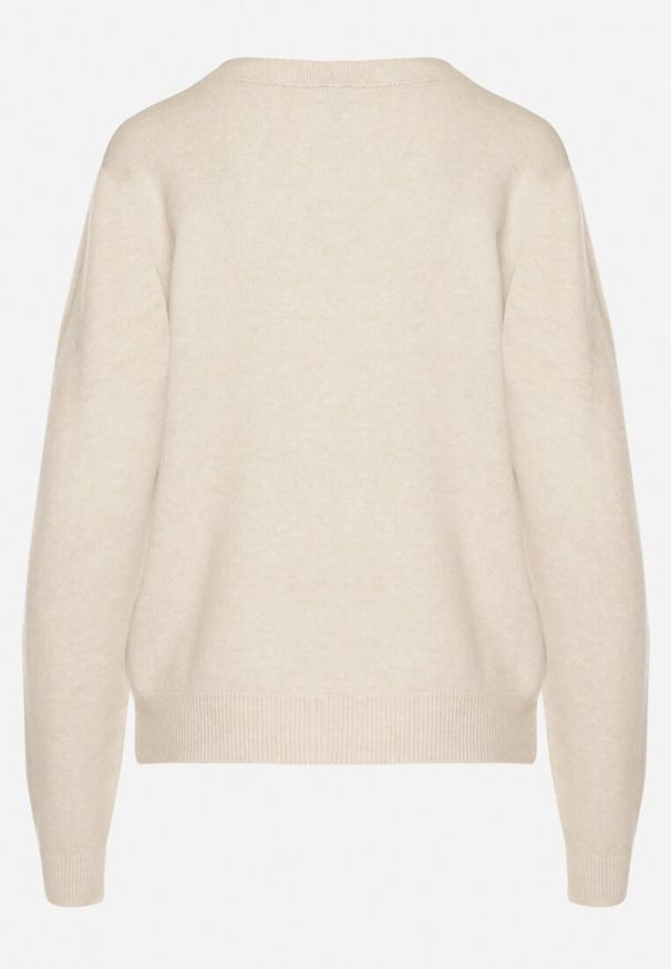 Born2be - Beżowy Sweter z Wiskozą i Wełną z Dekoltem w Serek Claida. Okazja: na co dzień. Typ kołnierza: dekolt w serek. Kolor: beżowy. Materiał: wełna, wiskoza. Styl: casual
