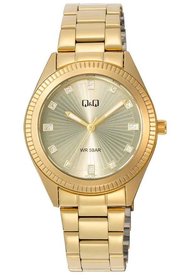 Zegarek damski QQ Q01C-003P CYRKONIE złoty. Kolor: złoty