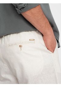 Ombre Clothing - Męskie krótkie spodenki z dodatkiem lnu - kremowe V2. Okazja: na co dzień. Kolor: kremowy. Materiał: len. Długość: krótkie. Sezon: lato. Styl: wakacyjny, casual #3
