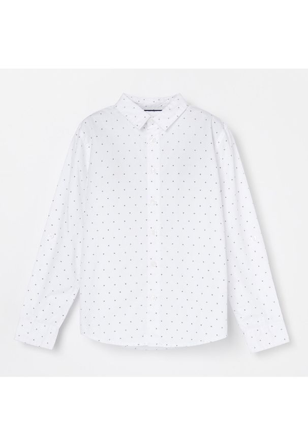 Reserved - Wzorzysta koszula z podwijanymi rękawami z patkami - Biały. Kolor: biały