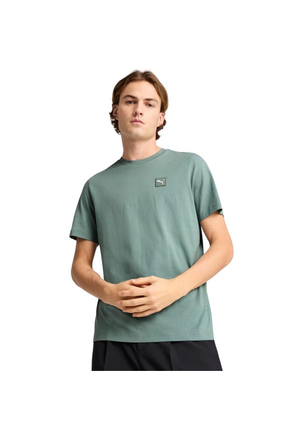 Koszulka męska Puma Ess Elevated Tee. Kolor: zielony. Wzór: aplikacja, haft