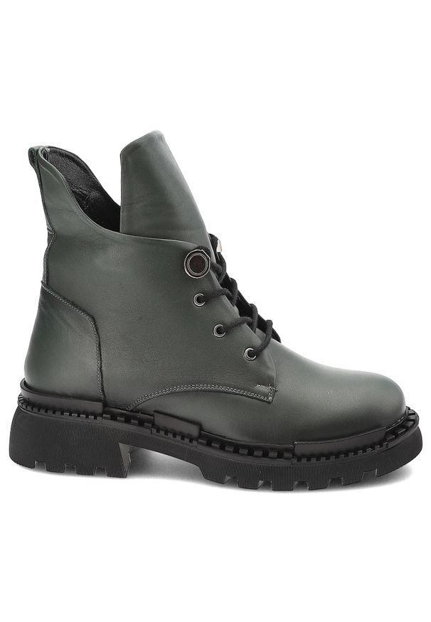 Zielone Botki Artiker Wygodne Obuwie Damskie. Okazja: na co dzień. Kolor: zielony. Materiał: jeans, skóra. Obcas: na obcasie. Styl: casual, elegancki. Wysokość obcasa: średni