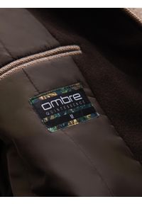 Ombre Clothing - Melanżowy długi męski płaszcz z kapturem – beżowy V2 - Rozmiar: XXL. Typ kołnierza: kaptur. Kolor: beżowy. Materiał: tkanina, wełna, poliester, materiał, syntetyk, włókno, nylon. Długość: długie. Wzór: melanż. Sezon: zima. Styl: elegancki #3