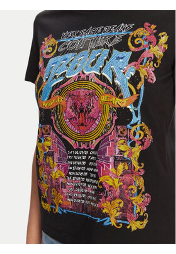 Versace Jeans Couture T-Shirt 78HAHC03 Czarny Regular Fit. Kolor: czarny. Materiał: bawełna