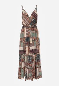 Renee - Zielona Wiskozowa Sukienka o Kopertowym Kroju w Print Patchwork Grehan. Kolor: zielony. Materiał: wiskoza. Długość rękawa: na ramiączkach. Wzór: nadruk. Typ sukienki: kopertowe. Styl: boho, wakacyjny. Długość: maxi #3