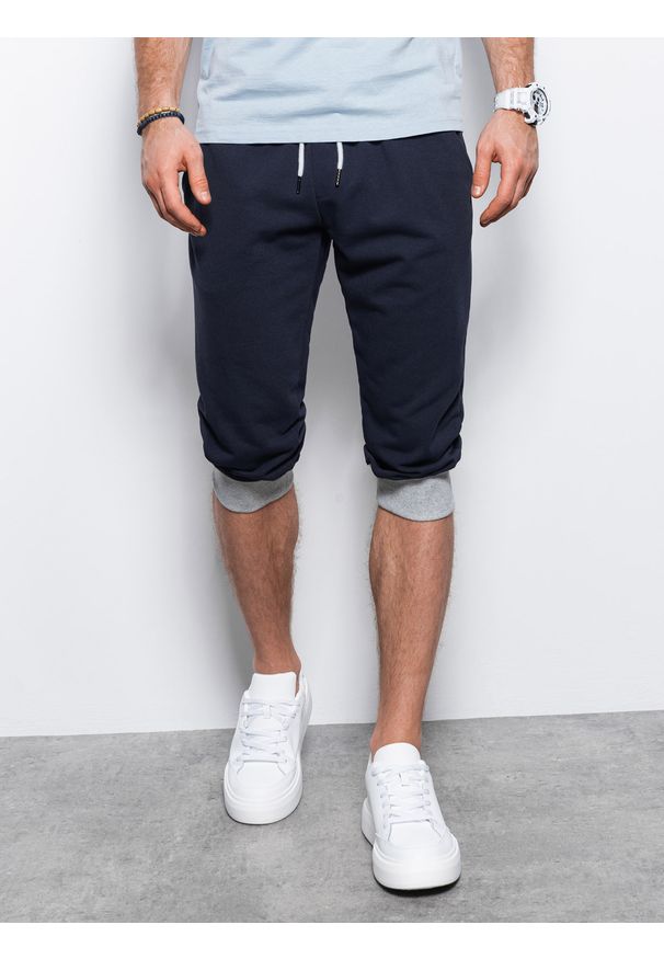 Ombre Clothing - Spodenki męskie dresowe za kolano - granatowe/szare V4. Kolor: szary. Materiał: dresówka