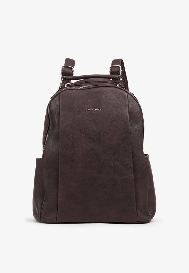 Born2be - Brązowy Dwukomorowy Plecak o Trapezowym Kształcie z Rączką Reilitte. Kolor: brązowy. Materiał: jeans. Styl: elegancki