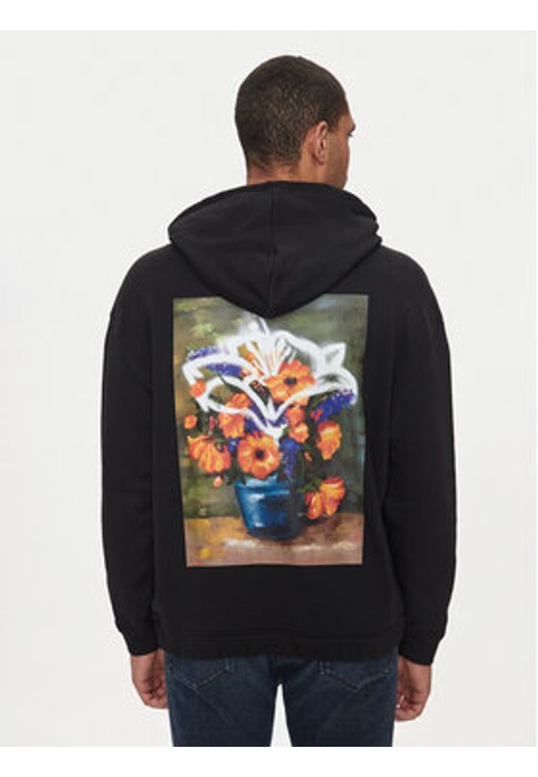 Hugo Bluza Diblossomy 50517408 Czarny Oversize. Kolor: czarny. Materiał: syntetyk, bawełna