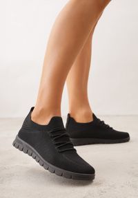 Born2be - Czarne Sznurowane Buty Sportowe Sneakersy z Siateczki Caeolea. Okazja: na co dzień. Kolor: czarny. Materiał: jeans. Sport: fitness, joga i pilates #3
