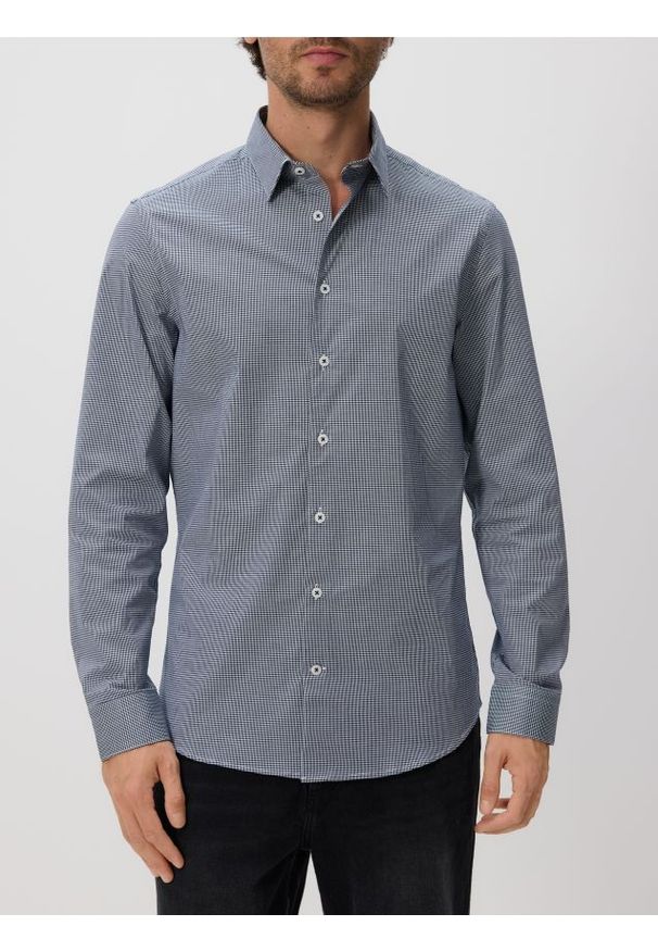 Reserved - Koszula slim fit w kratę - granatowy. Kolor: niebieski. Materiał: tkanina, bawełna