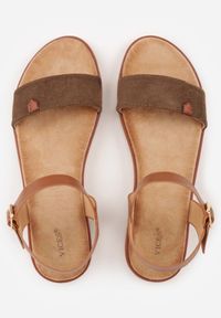 Born2be - Jasnobrązowe Minimalistyczne Sandały VICES na Płaskiej Podeszwie z Bieżnikiem Tailisha. Okazja: na spacer. Zapięcie: pasek. Kolor: brązowy. Materiał: jeans, len. Sezon: lato. Obcas: na płaskiej podeszwie #3