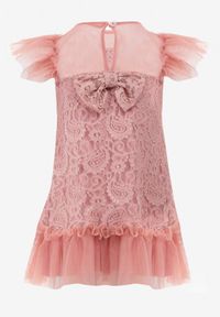 Born2be - Ciemnoróżowa Sukienka Asteope. Kolor: różowy. Materiał: koronka, tkanina, lakier. Wzór: koronka. Typ sukienki: trapezowe. Styl: klasyczny