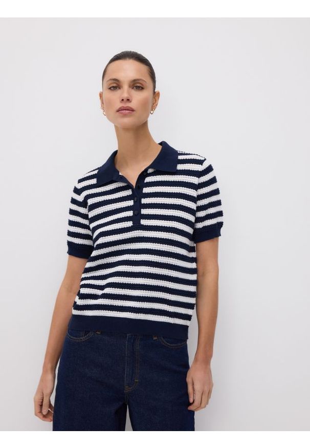 Reserved - Sweter z krótkim rękawem - wielobarwny. Materiał: dzianina, bawełna. Długość rękawa: krótki rękaw. Długość: krótkie