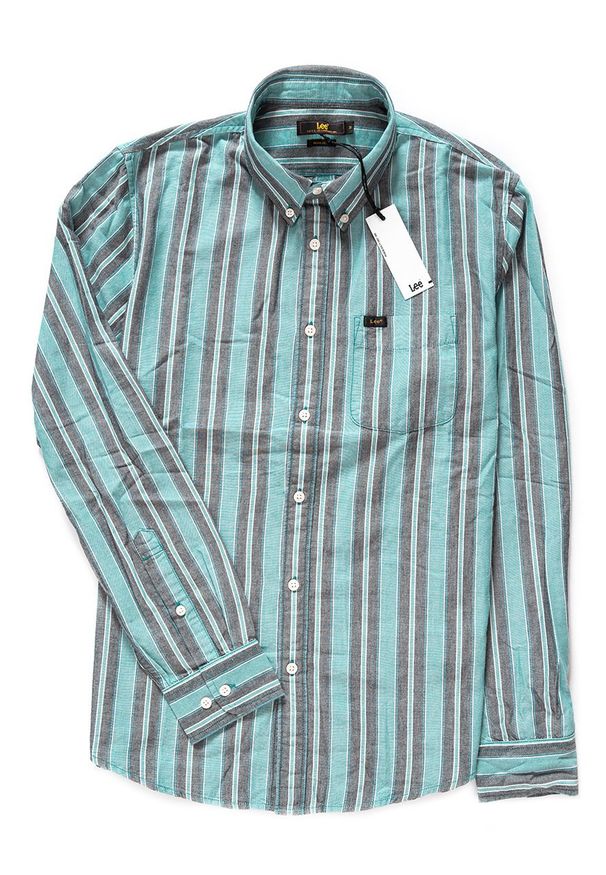 Lee - KOSZULA MĘSKA LEE BUTTON DOWN FADED GREEN L880NELF 112123324. Typ kołnierza: button down