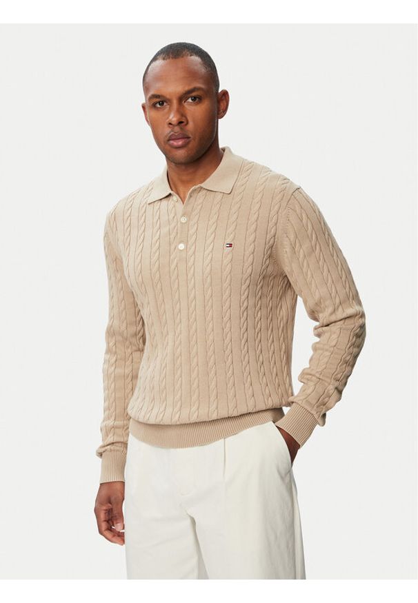 TOMMY HILFIGER - Tommy Hilfiger Sweter Classic MW0MW41955 Beżowy jasny Regular Fit. Kolor: beżowy. Materiał: bawełna