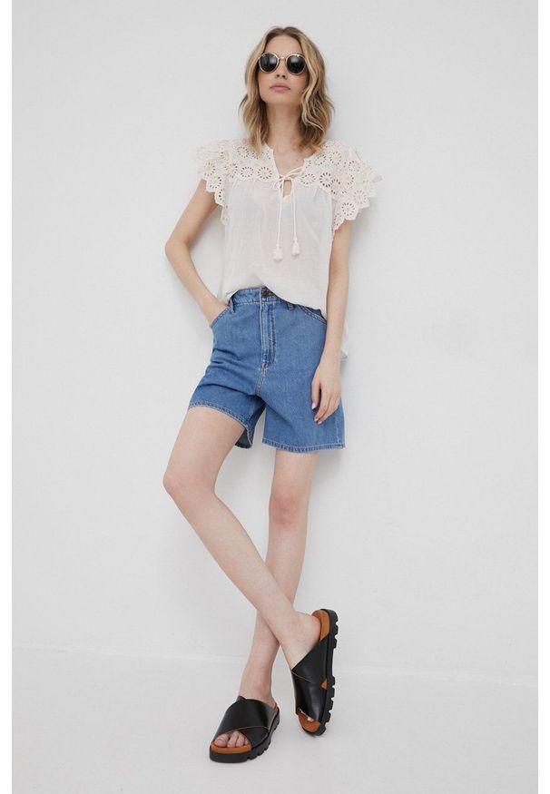 Lee szorty jeansowe damskie high waist. Okazja: na co dzień. Stan: podwyższony. Kolor: niebieski. Materiał: jeans. Styl: casual