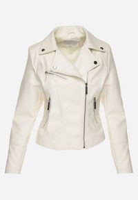 Born2be - Jasnobeżowa Kurtka Ramoneska o Klasycznym Taliowanym Kroju Melonira. Okazja: na co dzień. Kolor: beżowy. Materiał: jeans. Styl: klasyczny #6