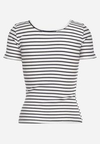 Born2be - Biało-Granatowa Koszulka T-shirt z Bawełny z Krótkim Rękawem w Paski Ernlea. Kolor: biały. Materiał: bawełna. Długość rękawa: krótki rękaw. Długość: krótkie. Wzór: paski. Sezon: lato #4