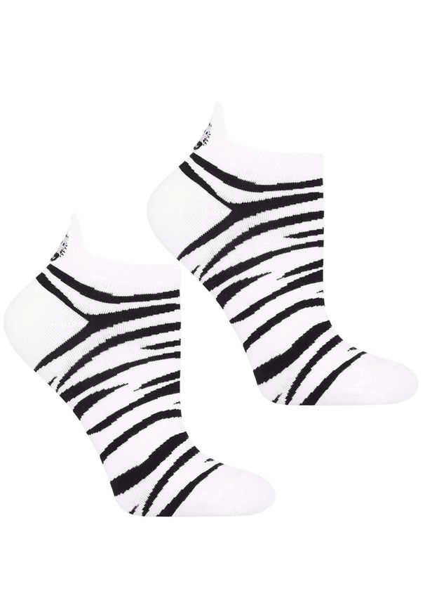 Biało-Czarne Stopki Damskie Zebra Moraj 3 Pary. Kolor: biały. Materiał: włókno, bawełna, materiał. Wzór: motyw zwierzęcy
