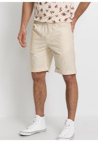 bonprix - Bermudy z gumką w talii, z przewiewnego materiału z lnem, regular fit. Kolor: beżowy. Materiał: materiał, len #1