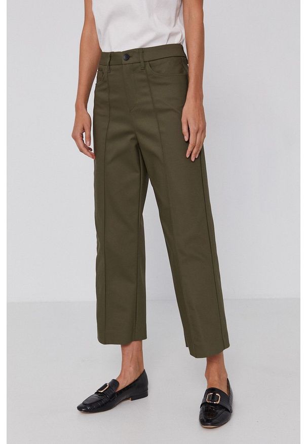 Mos Mosh Spodnie damskie kolor zielony proste high waist. Stan: podwyższony. Kolor: zielony. Materiał: materiał
