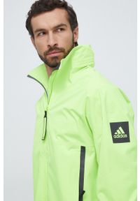 Adidas - adidas kurtka męska kolor zielony przejściowa. Typ kołnierza: kaptur. Kolor: zielony. Materiał: materiał #2