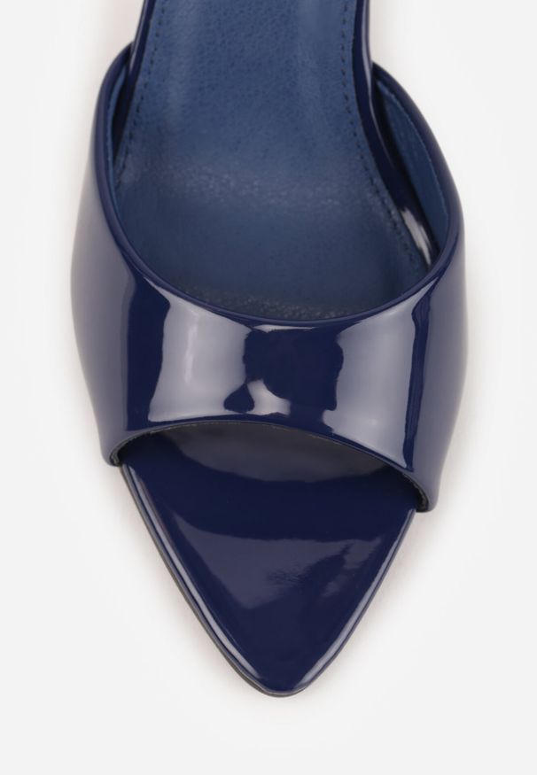 Born2be - Granatowe Klapki na Szpilce z Odkrytym Noskiem w Szpic Astranate. Kolor: niebieski. Materiał: jeans, len. Obcas: na szpilce. Styl: elegancki, klasyczny