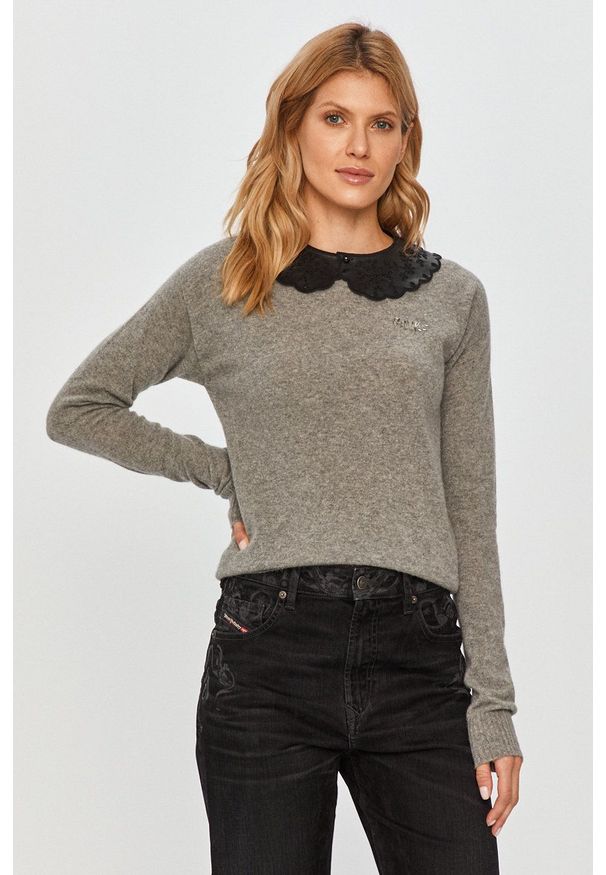 Pinko - Sweter. Okazja: na co dzień. Kolor: szary. Materiał: dzianina. Długość rękawa: długi rękaw. Długość: długie. Styl: casual