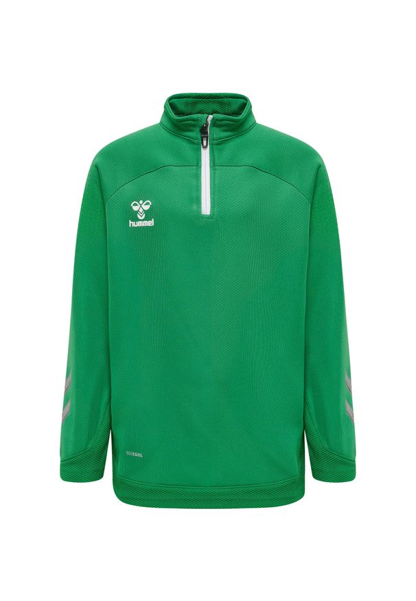 Dziecięca kurtka dresowa 1/2 zip Hummel Lead. Kolor: zielony. Materiał: dresówka. Wzór: nadruk